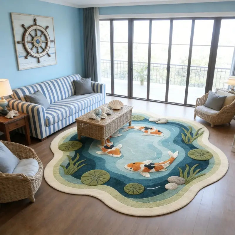 🐠Koi and lotus pond pattern plush carpet