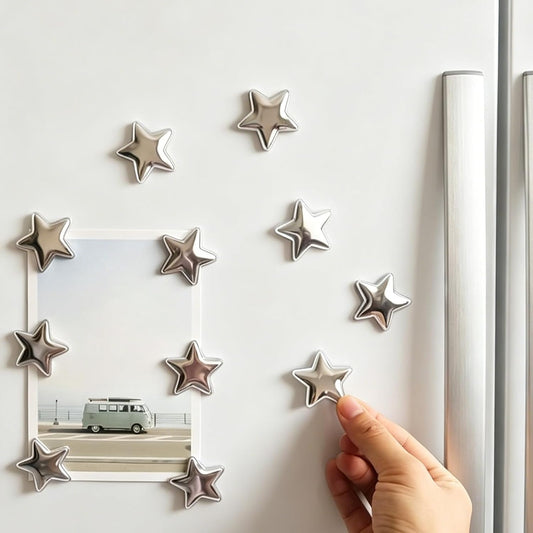 Ten retro electroplated refrigerator stickers in star shapes