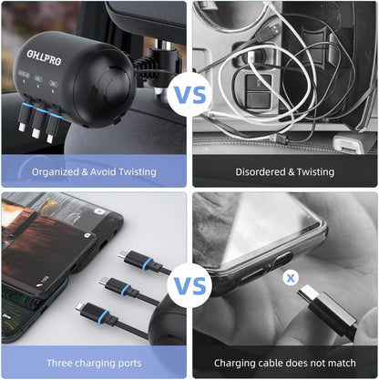 Car Charger 1-to-3 Retractable Cable Box