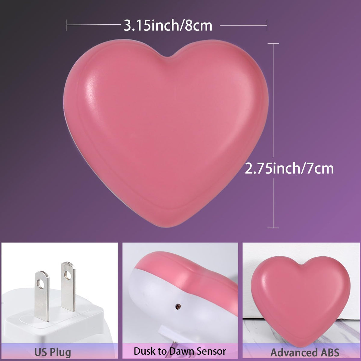 💖2-Pack Heart Shape LED Night Lights