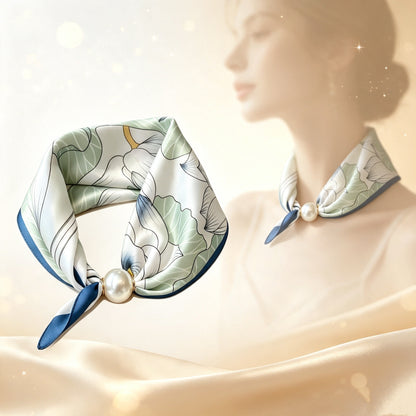 Lazy Snap-On Floral Satin Neck Scarf with Pearl Clasp