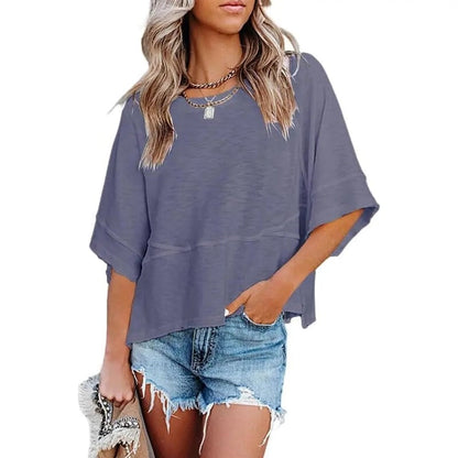 🛍️Women's Summer Casual Crewneck Batwing Top - Loose Fit, Cute & Breezy 🌸☀️