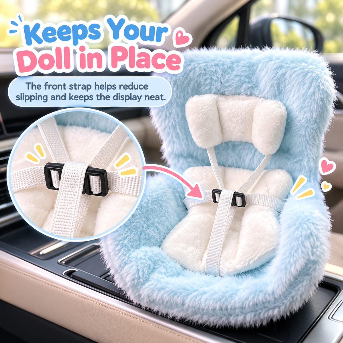 🐶Car Seat for Dolls with Soft Furry Cushion