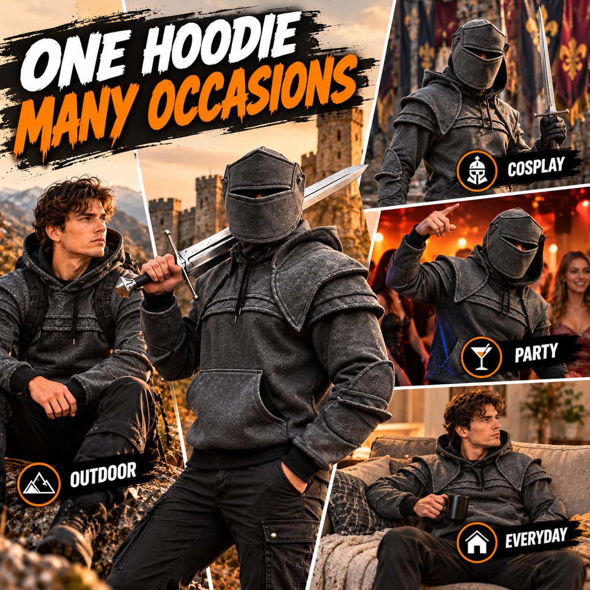 ⚔️ The Dark Armor Knight Hoodie – Tactical Medieval Streetwear
