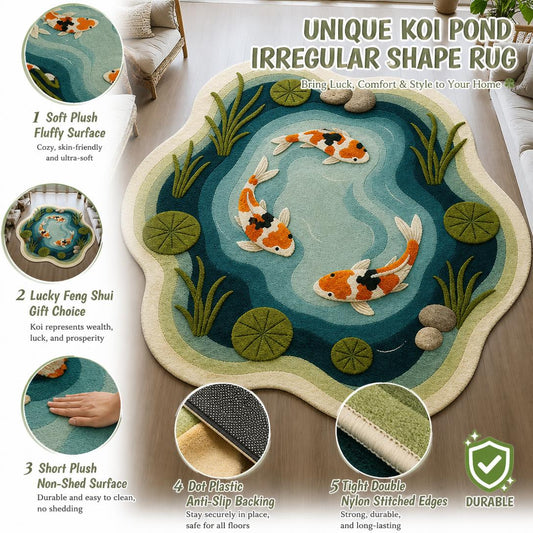 🐠Koi and lotus pond pattern plush carpet