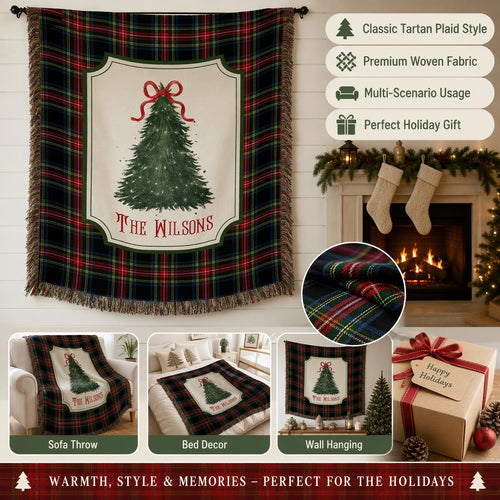 🎄Personalized checkered Christmas tree pattern woven blanket