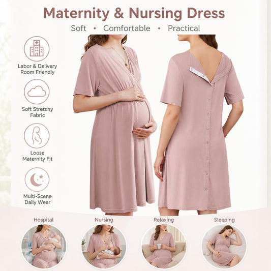 🤱Short-sleeved maternity and nursing wear with buttons.