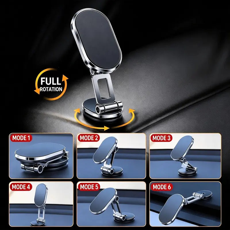 Foldable Metal Magnetic Car Phone Holder - 360° Rotating