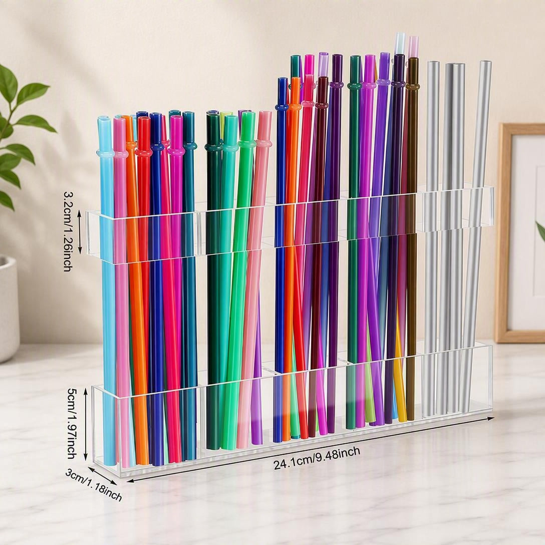 🗂️Multi-Grid Acrylic Drinking Straw Organizer
