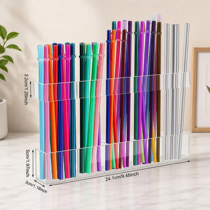 🗂️Multi-Grid Acrylic Drinking Straw Organizer