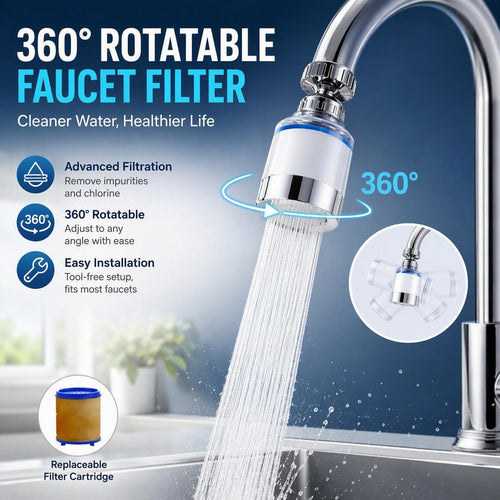 360° Rotating Kitchen Faucet Water Filter with 6 Filter Cartridges