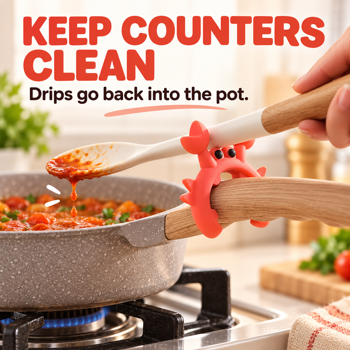 🦀2 Pcs Crab-shaped silicone spatula holder - suitable for pots, ladles, and spatulas