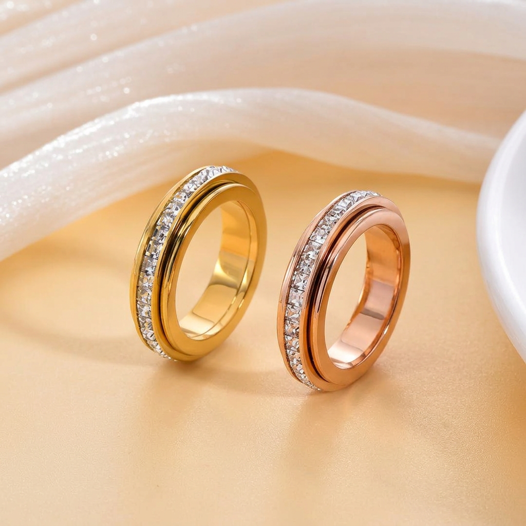 ✨Simple single-row diamond rotating ring