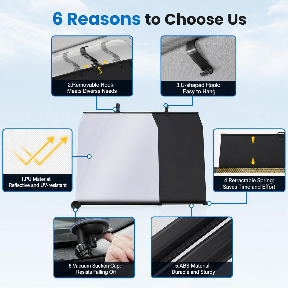 ☀️Windshield sunshade - Adjustable, automatic retractable type