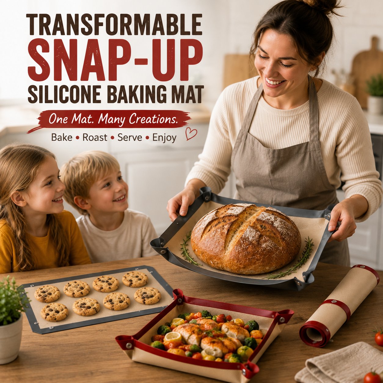 🍪 Transformable Snap-Up Silicone Baking Mat | 2-in-1 Non-Stick Baking Tray