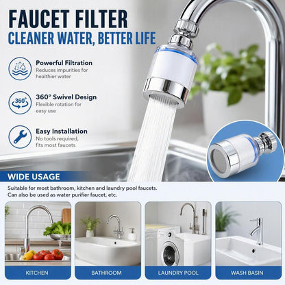 360° Rotating Kitchen Faucet Water Filter with 6 Filter Cartridges
