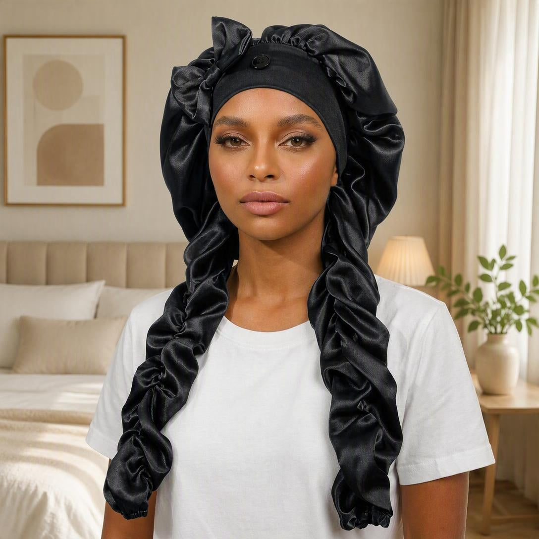 Satin Sleep Bonnet with Long Curling Ribbons for Heatless Curls