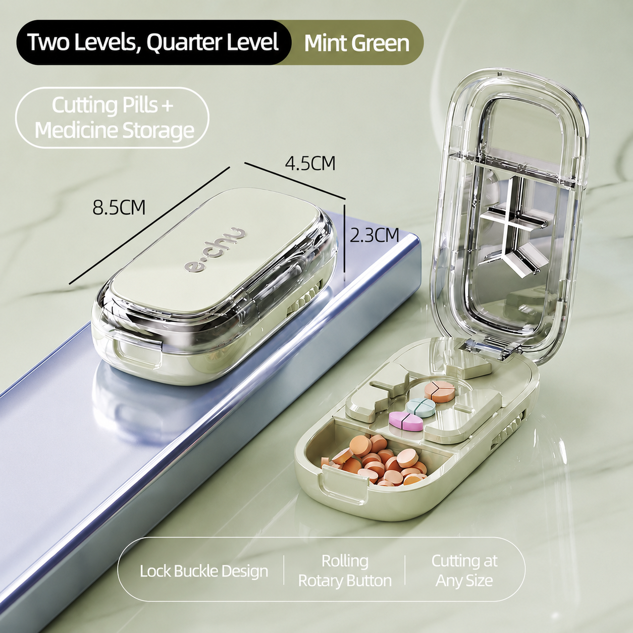 🔥Upgrade-Designed Compact 3-in-1 Pill Splitter Organizer - ABS+PC