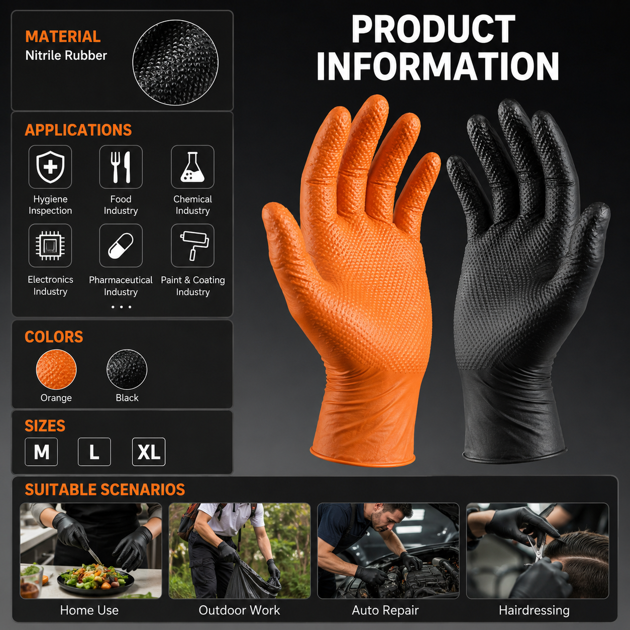 High Quality Thickened Wear Resistant Patterned Nitrile Gloves