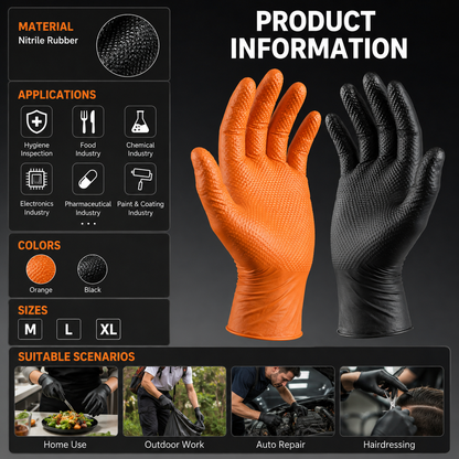 High Quality Thickened Wear Resistant Patterned Nitrile Gloves