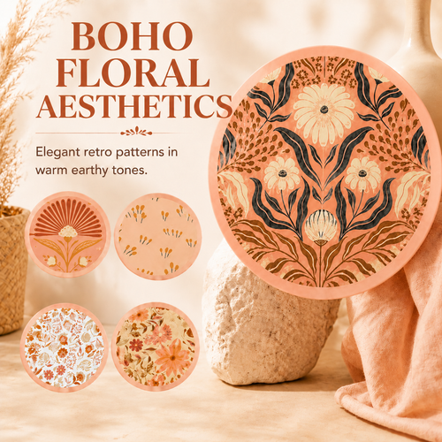 🌸4 Pack Boho Floral Folding Hand Held Round Fan