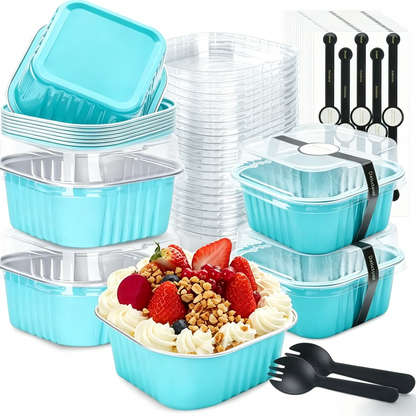🎂💖 5oz Mini Aluminum Foil Bakeware Pans with Plastic Lids
