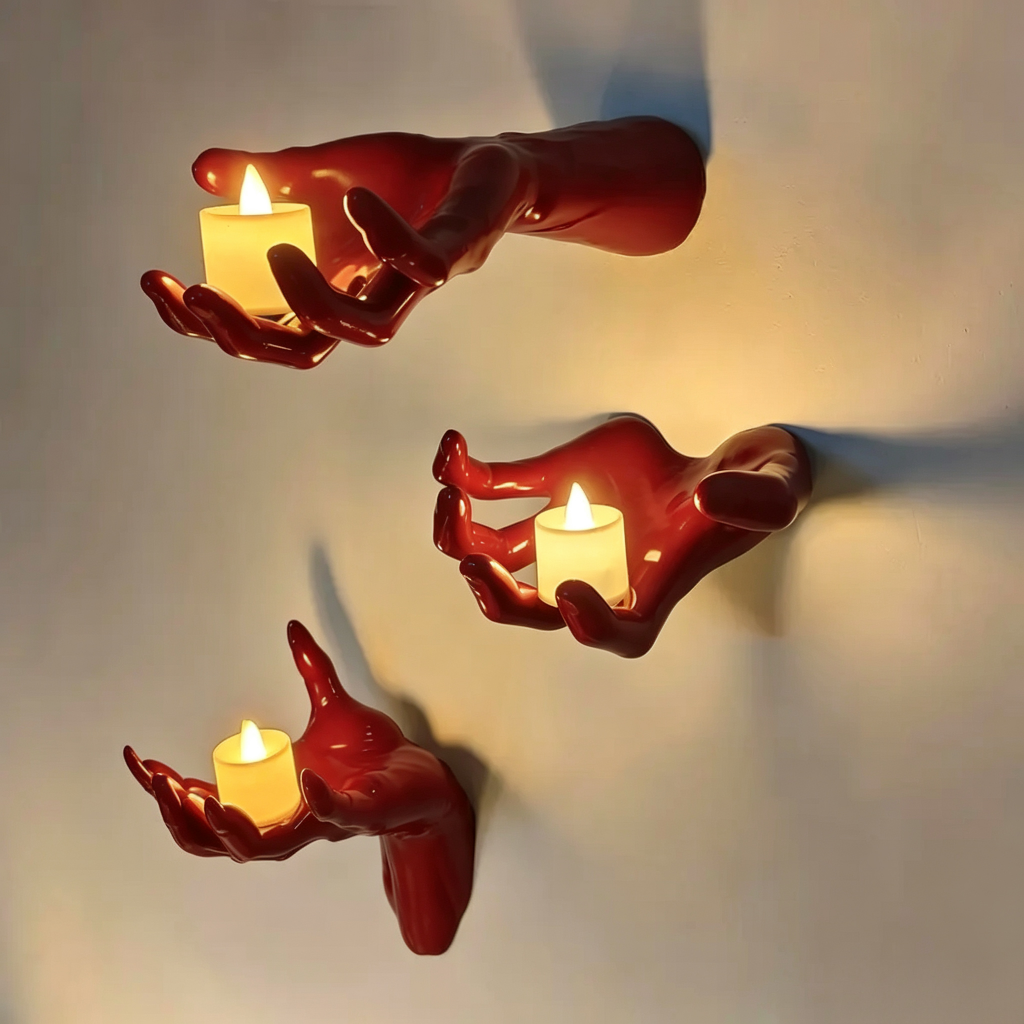 🕯️ Halloween Wall Mounted Creepy Reaching Hands with Lighted Candles, Life-Sized Horror Hands