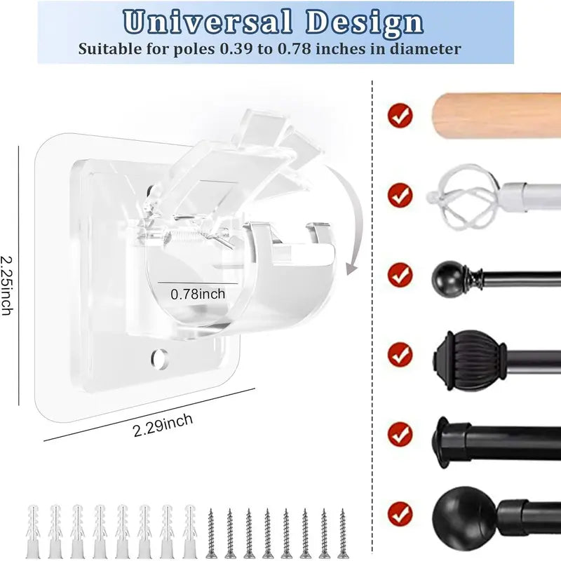 🔨🚫 No Drill Nail Free Adjustable Self Adhesive Curtain Rod Holder Hooks