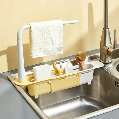 🧻Extendable kitchen storage rack - with clothes rod and perforated drain side panel