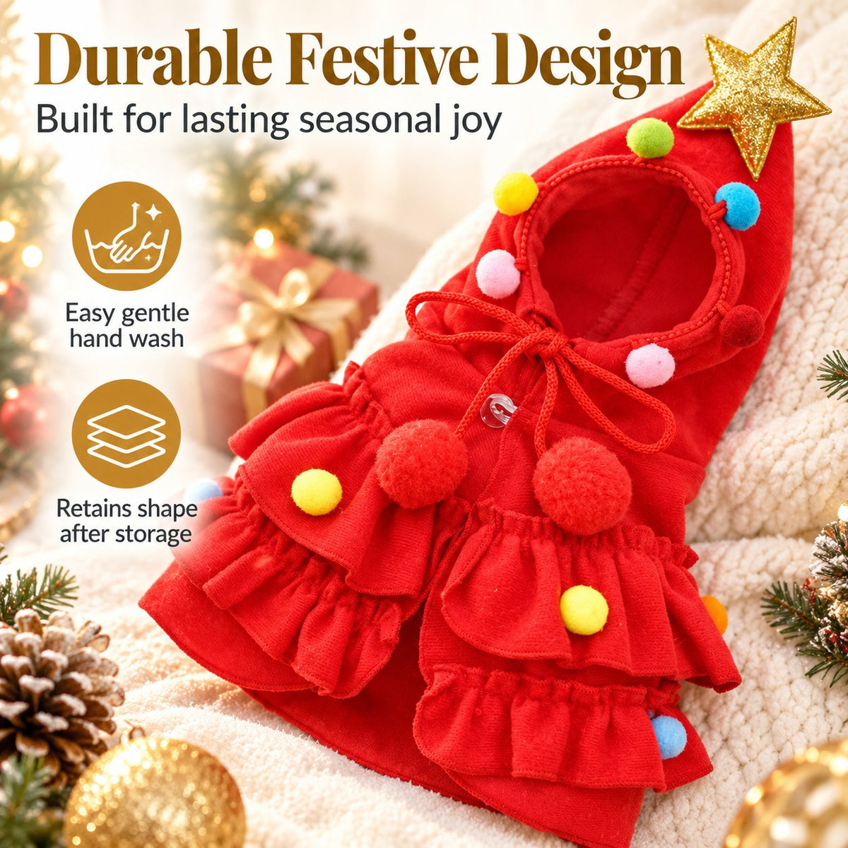 🎄Christmas Tree Pet Cloak Costume | Cute Hooded Dog & Cat Holiday Cape🐶