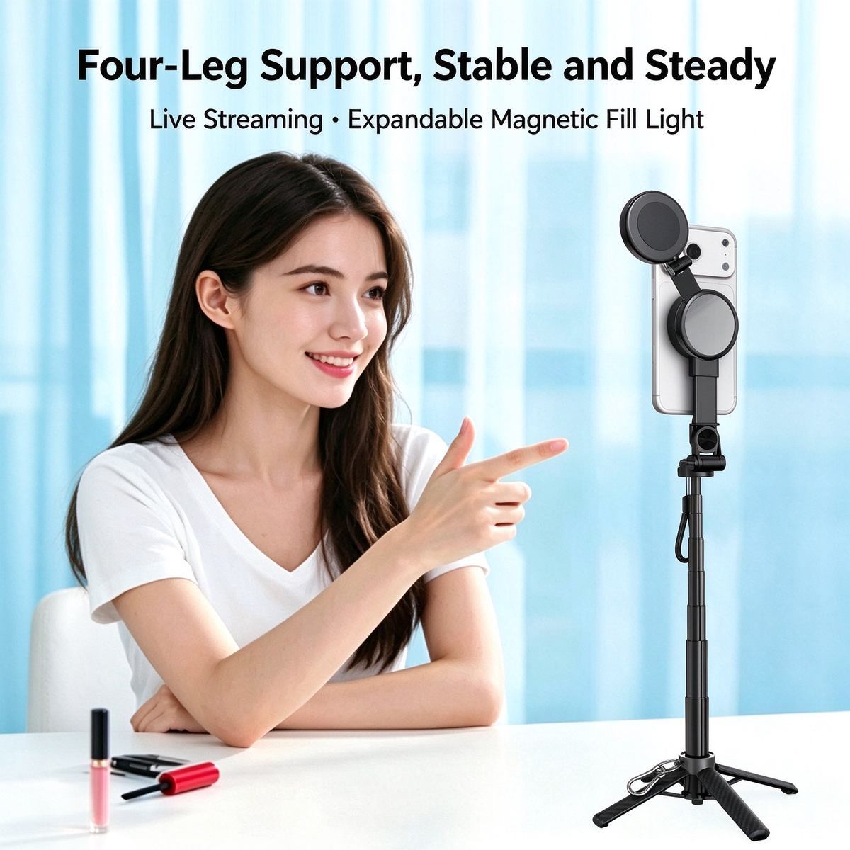 🧲Upgraded magnetic selfie stick – with 360° rotating and adjustable magnetic tripod