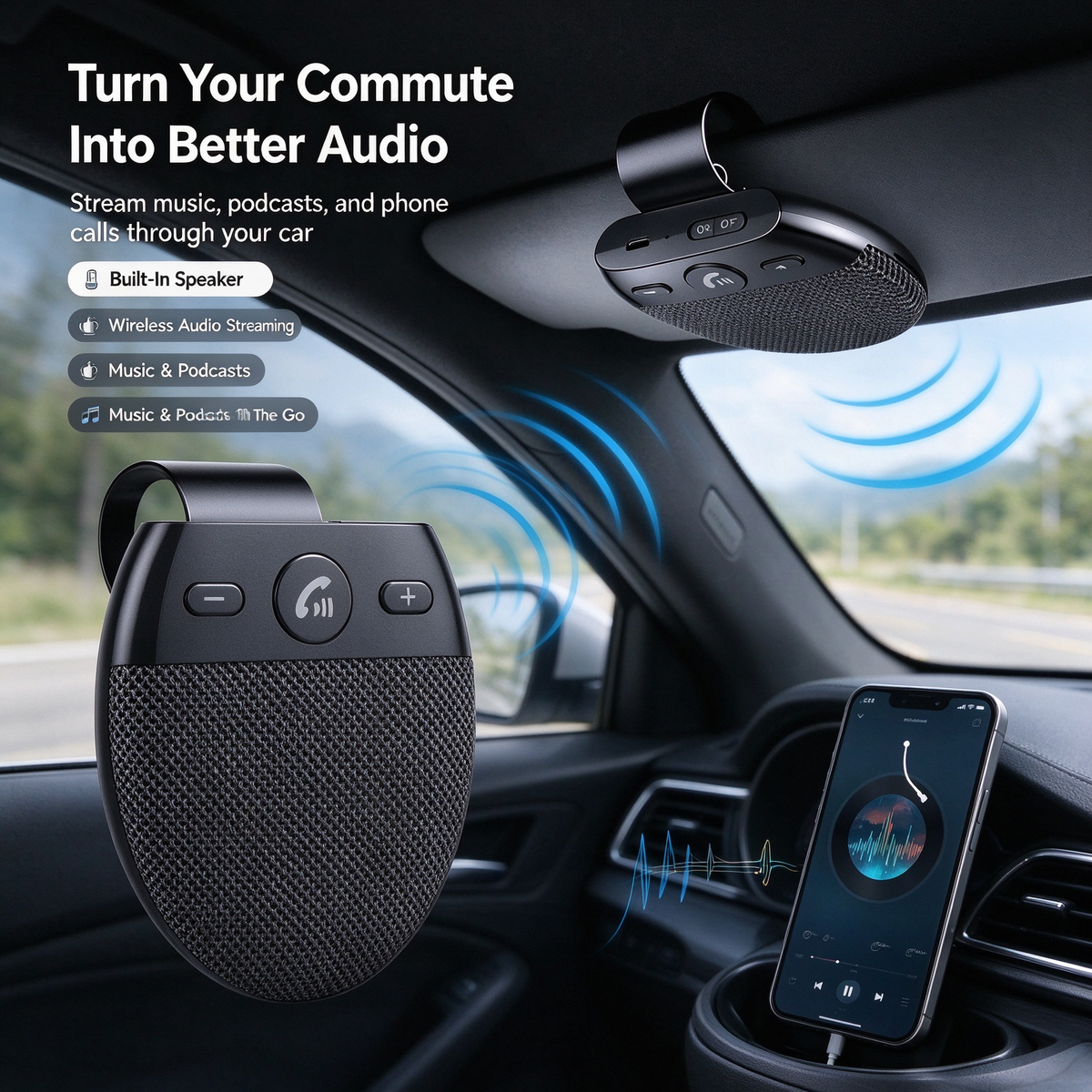 Bluetooth car sun visor hands-free speaker