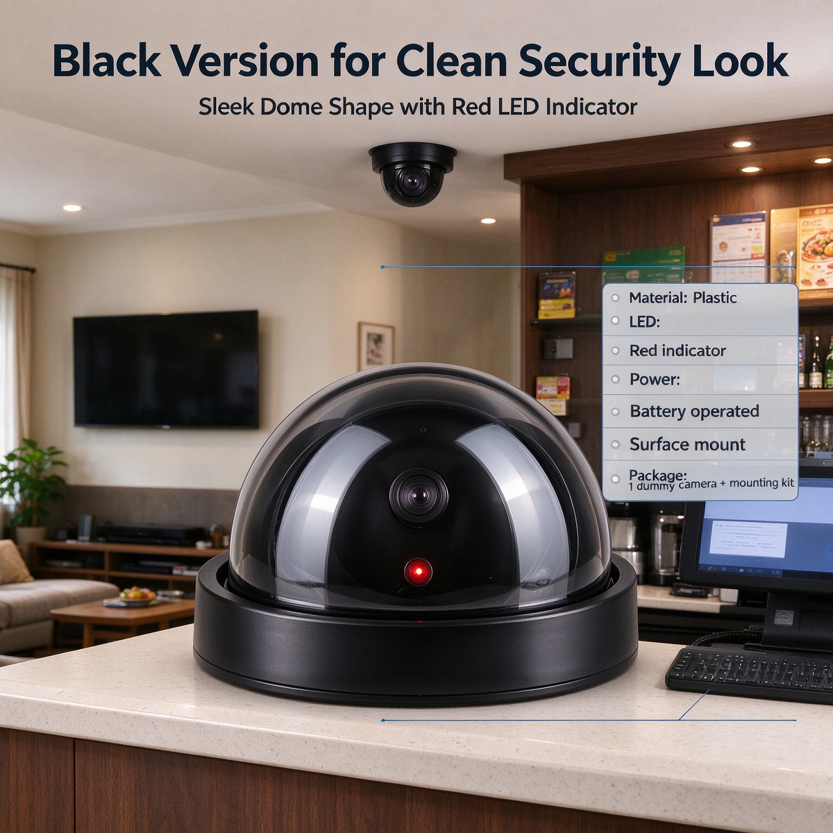 Fake Dome Security Camera with Red LED