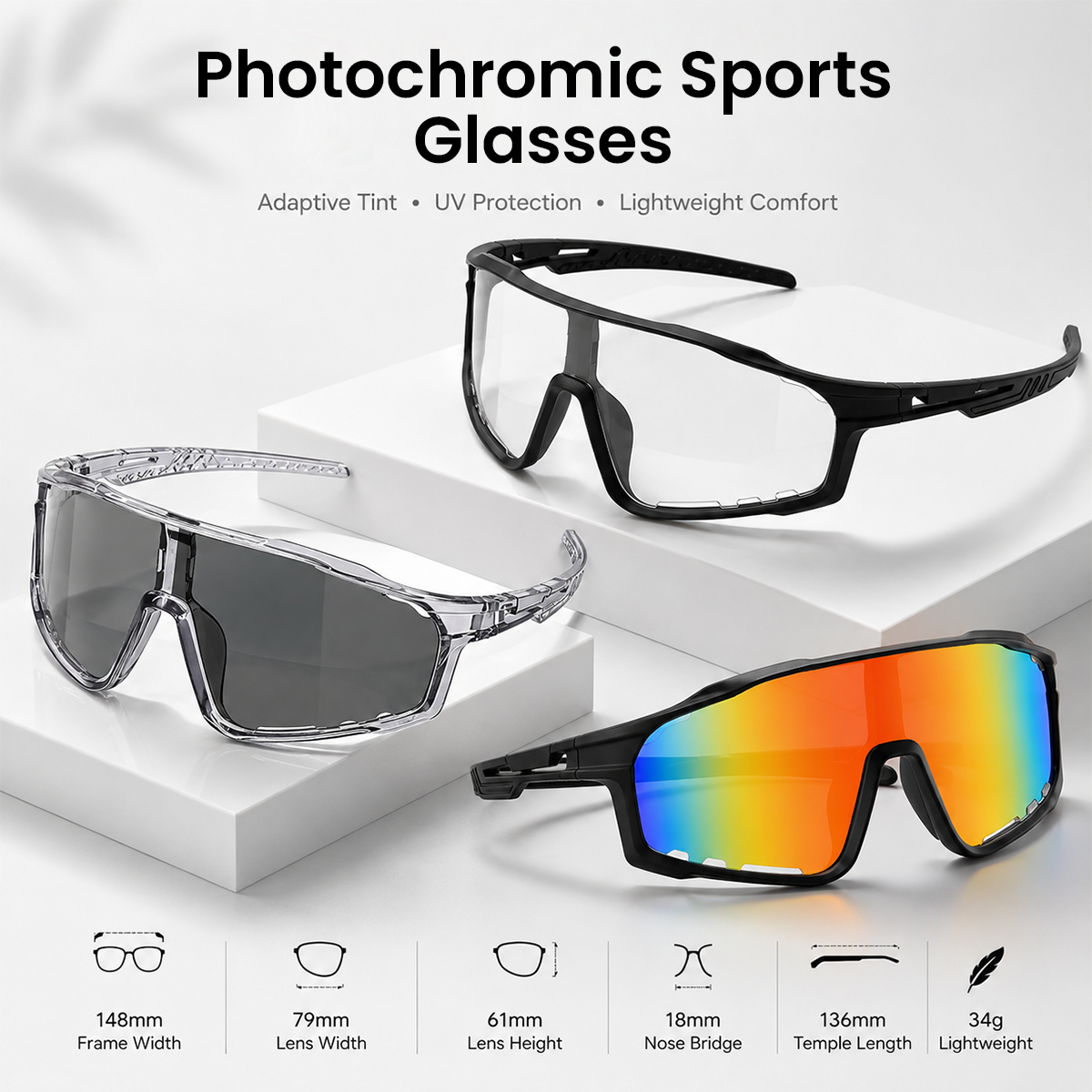 ☀️🕶️ UV400 Photochromic Polarized Safety Glasses with eyewear cases