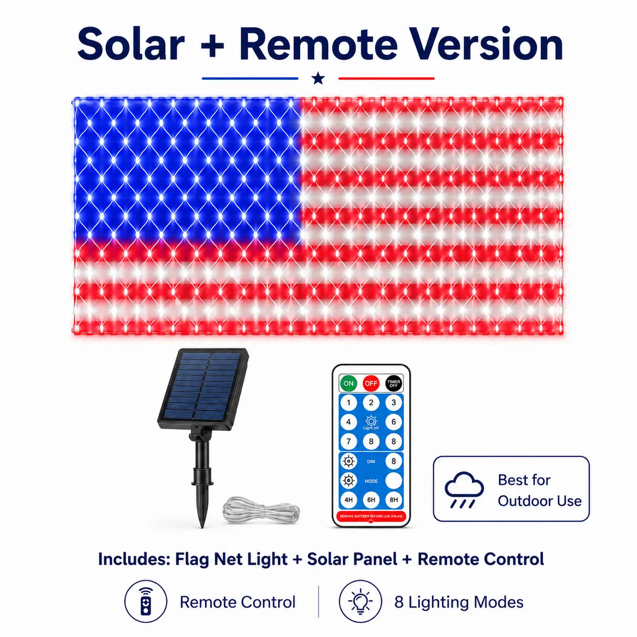 🇺🇸🎆Super Bright Solar-powered outdoor waterproof American flag mesh light