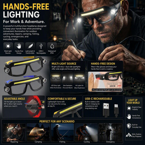 Rechargeable Lighted Safety Glasses with LED Headlamp