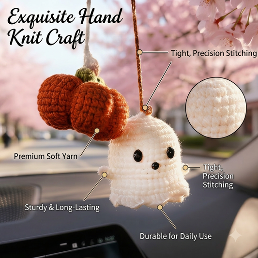 👻Crocheted Ghost Pumpkin Rearview Mirror Ornament