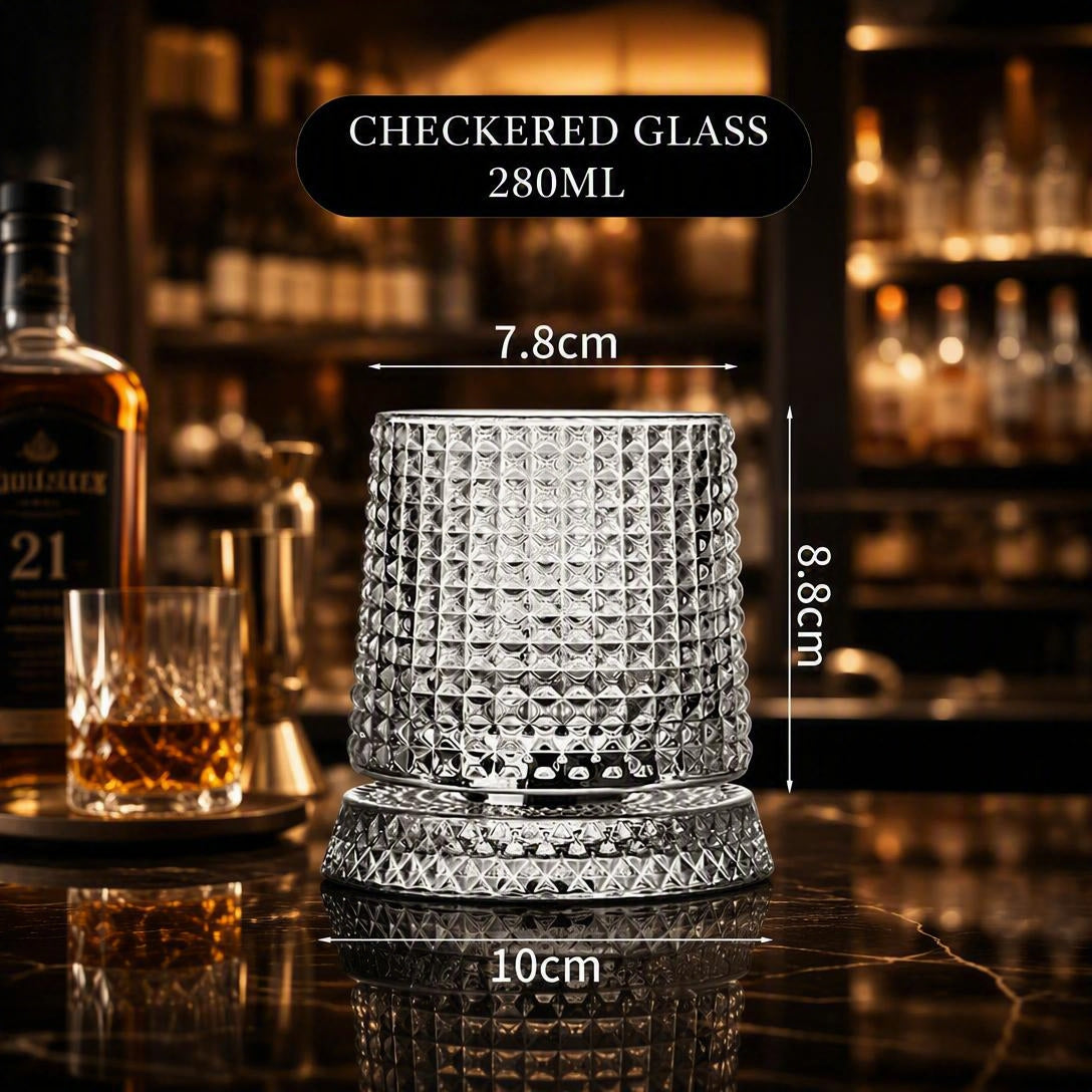 Diamond-Patterned Whisky Glass - Crystal Glass Rotating Cup