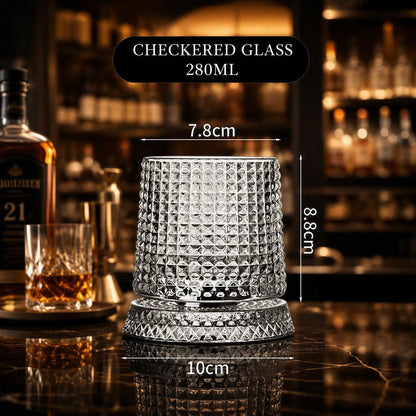 Diamond-Patterned Whisky Glass - Crystal Glass Rotating Cup