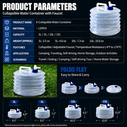 Portable, Leak-Proof, Foldable Water Storage Container
