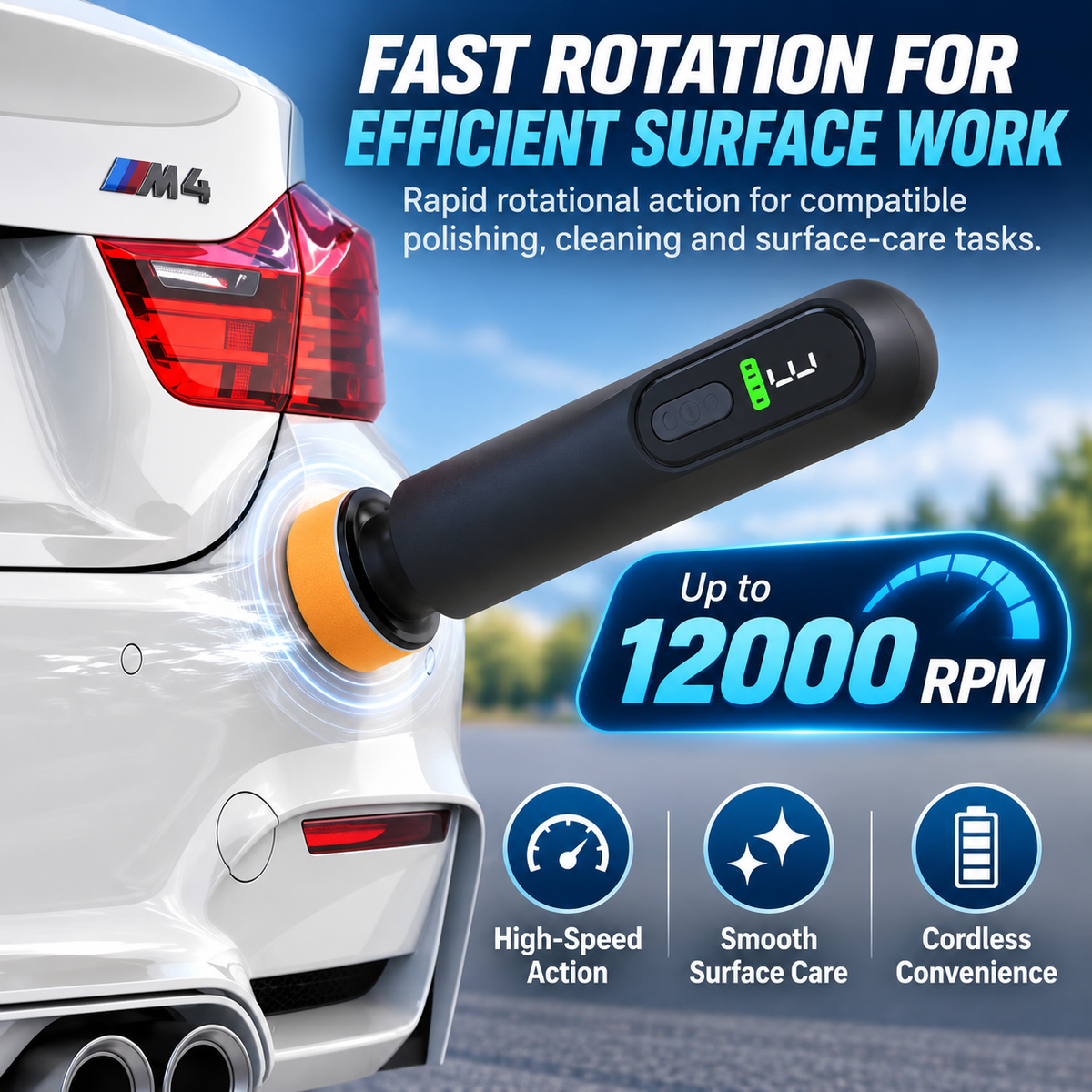 Cordless Car Polish Machine, 12000RPM 3-in-1 Car Detailing Tool