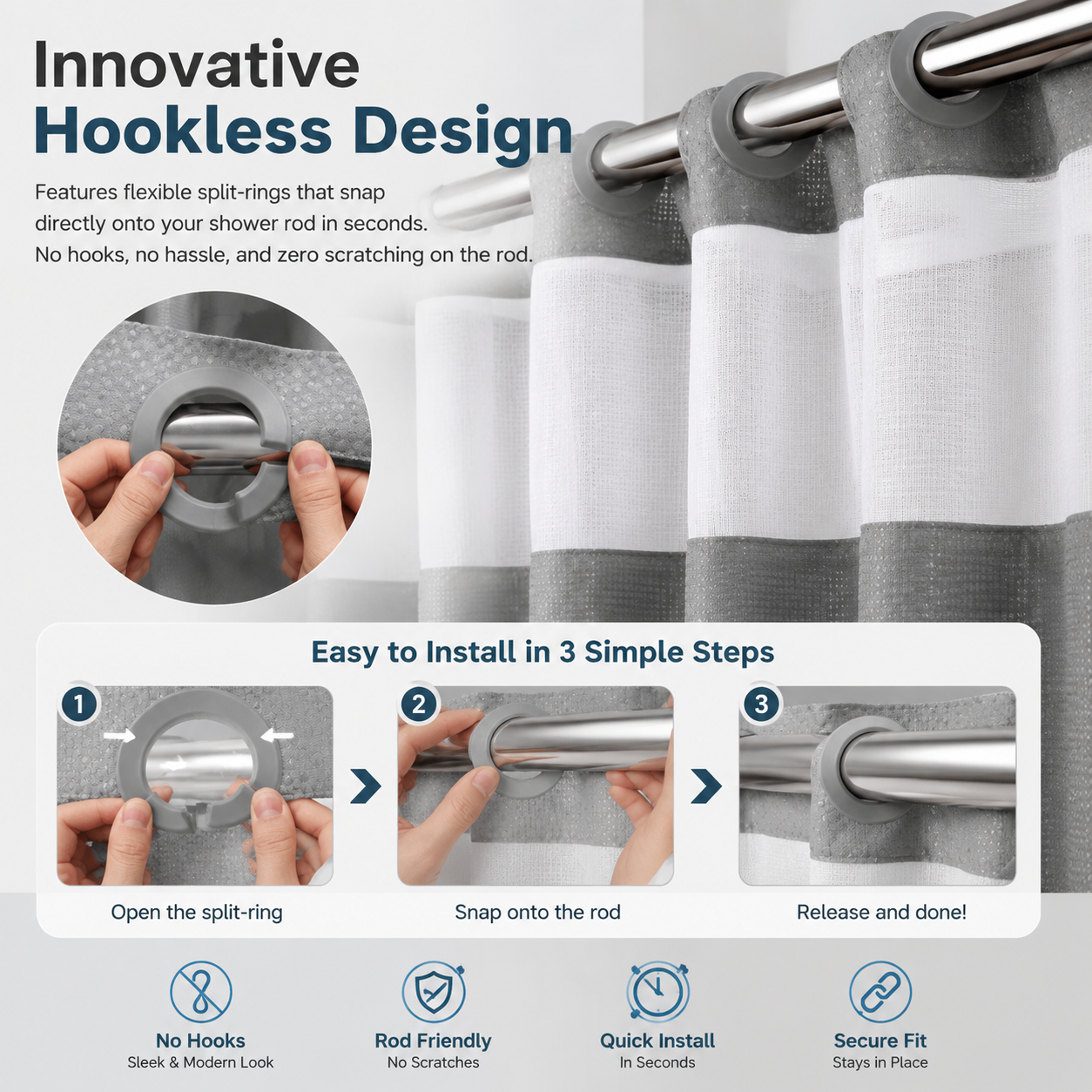 ✨Hookless Washable Waffle Weave Shower Curtain