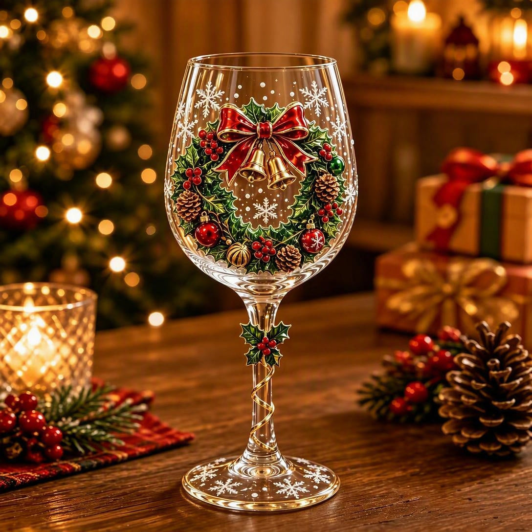 Christmas Art Glass Goblet