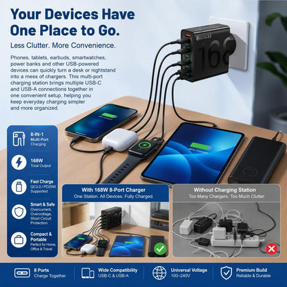 Portable Smart 8-Port Charger, Suitable For A Variety Of Devices