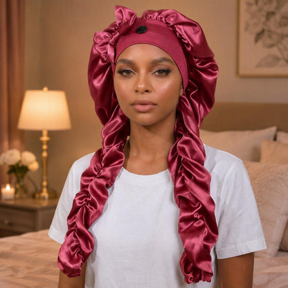 Satin Sleep Bonnet with Long Curling Ribbons for Heatless Curls
