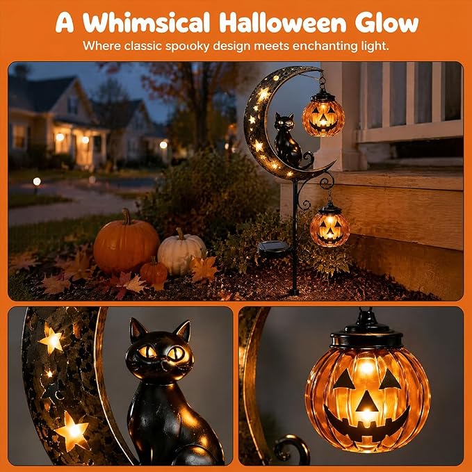 🌙🎃Halloween Black Cat Pumpkin Moon Ground Lamp