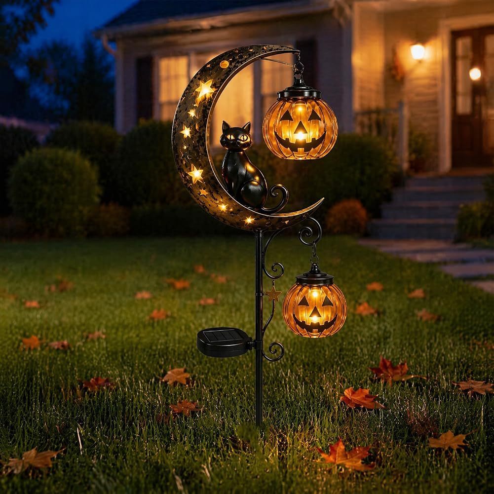 🌙🎃Halloween Black Cat Pumpkin Moon Ground Lamp