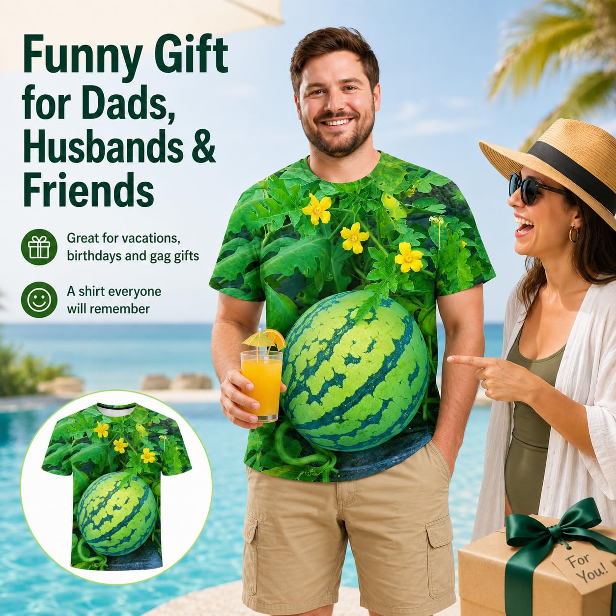 Creative Watermelon Print Men's Casual Sporty T-Shirt