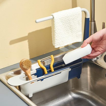 🧻Extendable kitchen storage rack - with clothes rod and perforated drain side panel