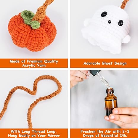 👻Crocheted Ghost Pumpkin Rearview Mirror Ornament